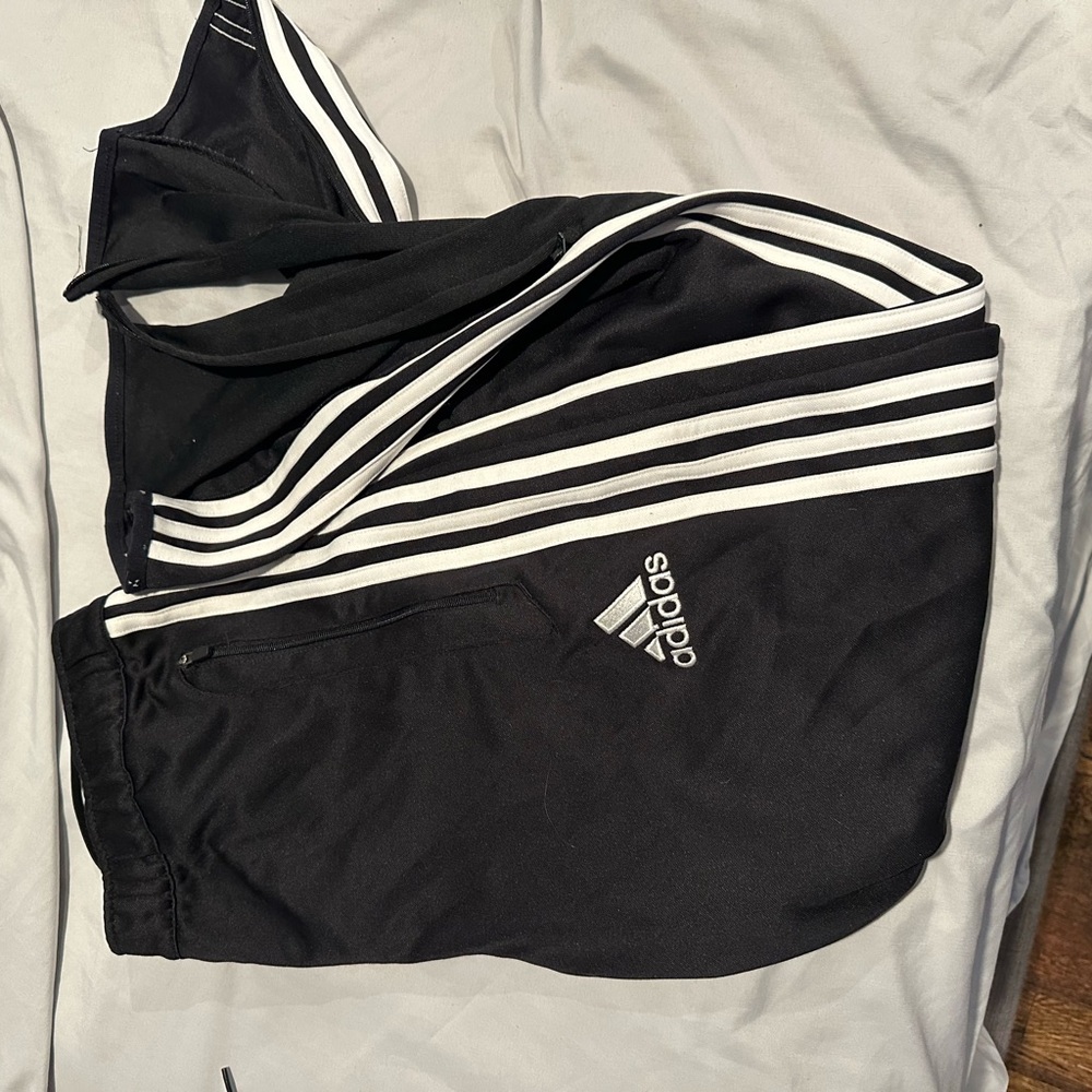 Adidas Black Track Pants with White Stripes